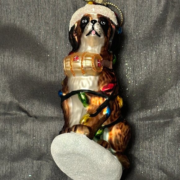 St. Bernard Festive Dog Ornament - Picture 1 of 5